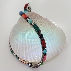 SX 925 Sterling Multicolor Semiprecious Multistone Dot-Dash Bracelet